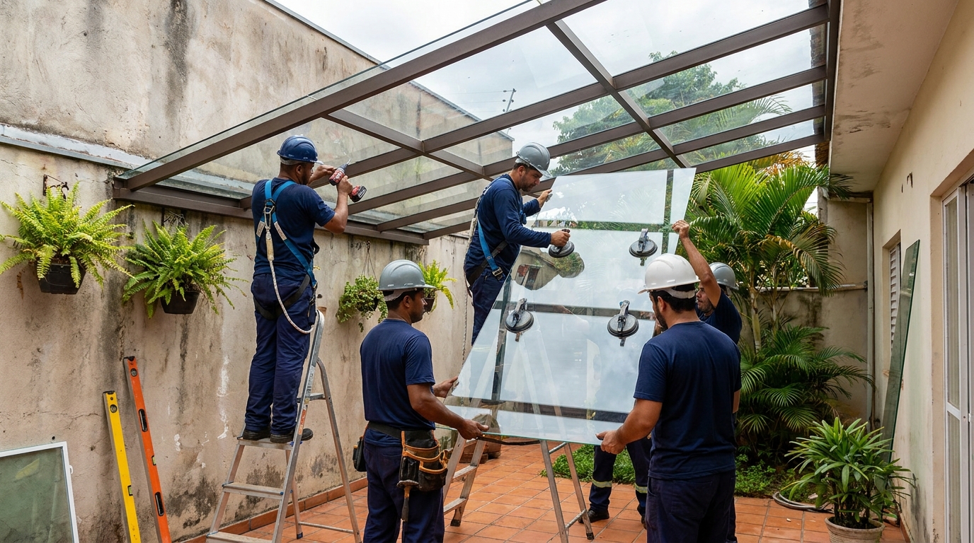 Cobertura De Vidro Com Aluminio em Botucatu‑SP